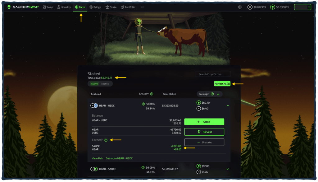 DeFi on Hedera SaucerSwap Yield Farming